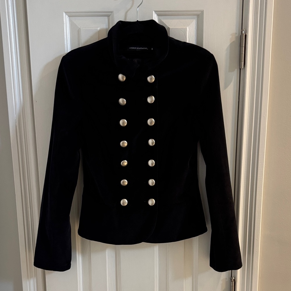 Avenue Montaigne Paris Vintage Black Velvet  Jacket w/ Silver Buttons